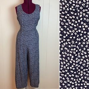 Vtg 80s 90s Wide Leg Sleeveless Graphic Jumpsuit